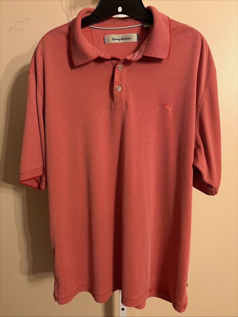 Tommy Bahama Men L Short Sleeve Polo Shirt Red Marlin Logo Soft Modal Textured